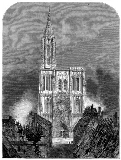 Strasbourg-katedralen under det siste bombardementet av byen, den fransk-prøyssiske krigen, 1870 av Unbekannt