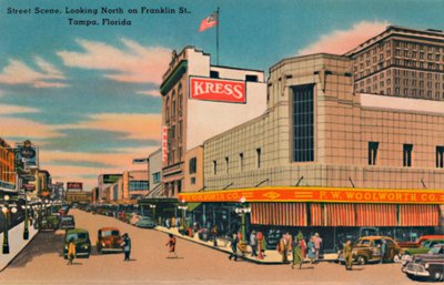 Gatescene, ser nordover på Franklin St., Tampa, Florida, ca. 1940-tallet av Unbekannt