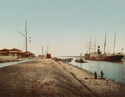 Suez-kanalen ved El Qantara, ca. 1900 (fargefotokrom) av Unbekannt