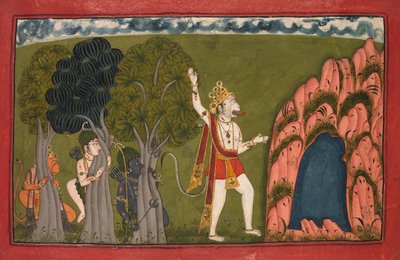 Sugriva Monkey General utfordrer sin bror Bali, ca. 1720. av Unbekannt