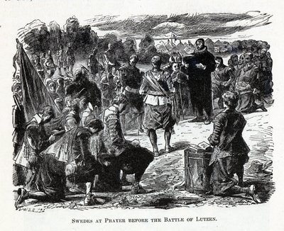 Svensker ved bønn før slaget ved Lützen, 1882 av Unbekannt