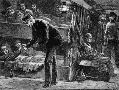 Tar pulsen på en syk irsk emigrant om bord på skip, 1840-tallet c1890 av Unbekannt