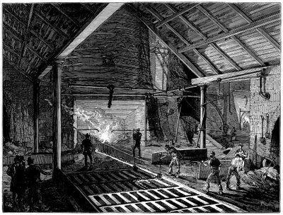 Tappe en masovn og kjøre smeltet jern inn i grisene, c1885 av Unbekannt