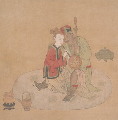 Tartaroffiser med blond dame som spiller musikkinstrumenter, 1800-tallet. av Unbekannt