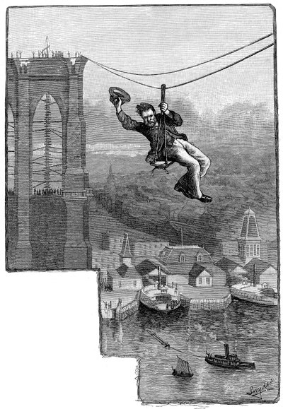 Tester kablene på Brooklyn Bridge, c1900 av Unbekannt
