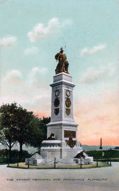 Armada-minnesmerket, Hoe Promenade, Plymouth, Devon, tidlig på 1900-tallet av Unbekannt