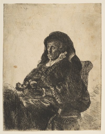 Kunstnerens mor sitter ved et bord, ser til venstre: Tre fjerdedels lengde, etter 1631. av Unbekannt