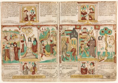 The Bible of the Poor Biblia Pauperum, Faraos hær druknet i Rødehavet..., 1450-1465. av Unbekannt