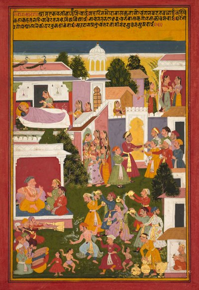 Krishnas fødsel, fra en Sursagar fra Surdas, ca. 1700. av Unbekannt