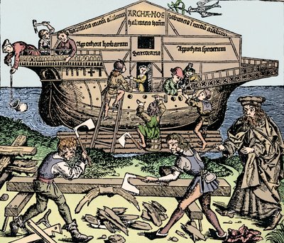 Bygningen av arken overvåket av Noah, 1493, 1903 av Unbekannt