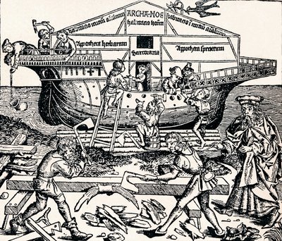 Bygningen av arken overvåket av Noah, 1493, 1903 av Unbekannt