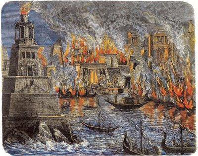 Brenningen av biblioteket i Alexandria, 1876 av Unbekannt