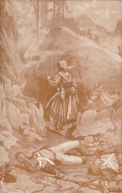 Cantinière fra det 26. regiment som klatrer på klippene ved Busaco, 1810, 1896. av Unbekannt
