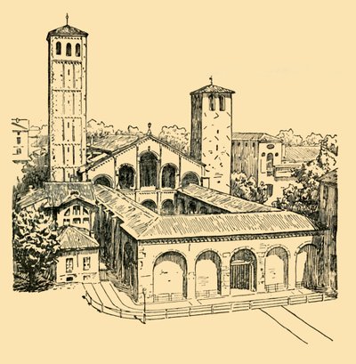 St. Ambrosius-kirken i Milano, ca 1930. av Unbekannt