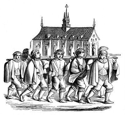 The Corporation of the Goldsmiths of Paris som bærer helligdommen St Genevieve, 1600-tallet, 1870 av Unbekannt