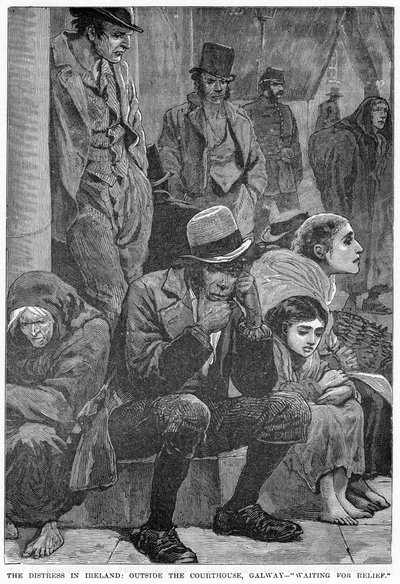 The Distress in Ireland: Outside the Courthouse, Galway - Waiting for Relief, 1800-tallet av Unbekannt