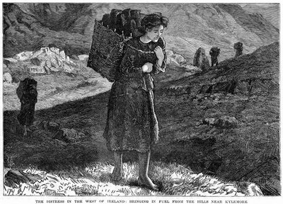The Distress in the West Ireland: Bringing in Fuel from the Hills near Kylemore, 1800-tallet av Unbekannt