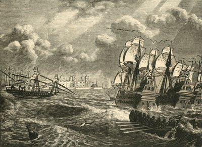 Den engelske flåten før Cadiz, 1596, 1890. av Unbekannt