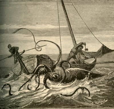 Fiskerkampen med den gigantiske blekkspruten, 1881. av Unbekannt