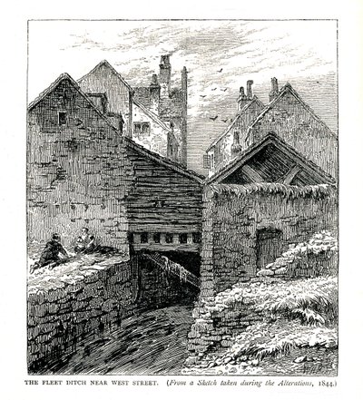 The Fleet Ditch nær West Street, under endringer, 1844 av Unbekannt