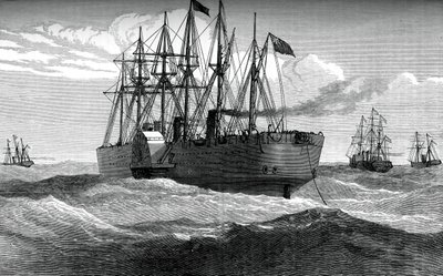The Great Eastern spiller ut den atlantiske telegrafkabelen, c1865, c1880 av Unbekannt