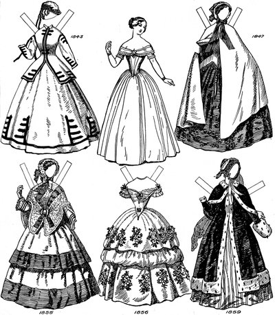 The Great Gallery of British Costume: Noen kvinnemoter fra 1843 til 1893, c1934 av Unbekannt