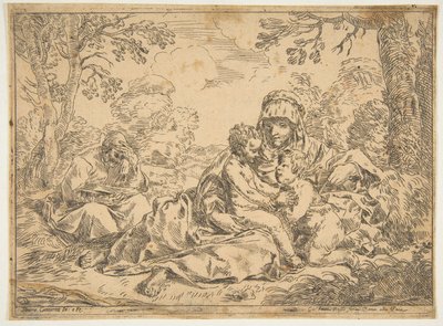 Den hellige familie med døperen Johannes, kopi etter Cantarini, ca. 1639-1648 eller senere. av Unbekannt
