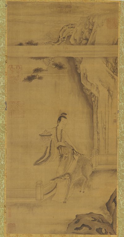 Den udødelige Ma Gu med en hjort, Qing-dynastiet, 1700-tallet. av Unbekannt