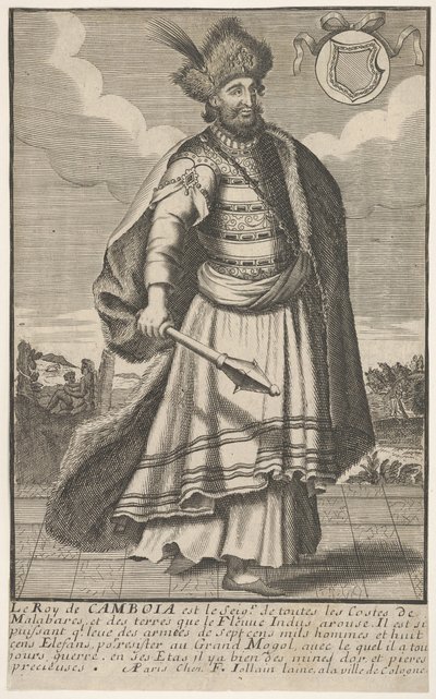 Kongen av Kambodsja står med et septer i høyre hånd, ca. 1670-1700. av Unbekannt