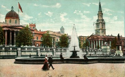 Nasjonalgalleriet, St Martin in the Fields og fontener på Trafalgar Square, London, c1910. av Unbekannt