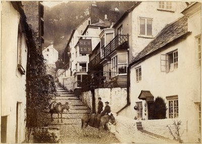 The New Inn and street, Clovelly, Devon, sent på 1800- eller begynnelsen av 1900-tallet av Unbekannt