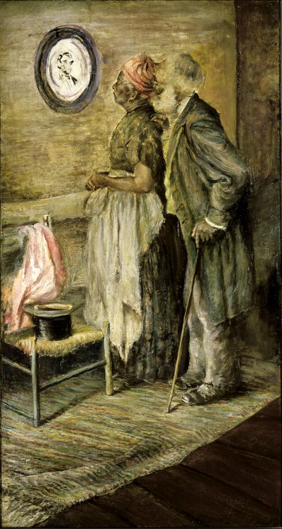 Det gamle paret ser på et portrett av Lincoln, etter 1904-1905. av Unbekannt