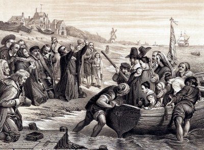 Pilgrimsfedrene forlater Delft Haven på sin reise til Amerika, juli 1620 1878 av Unbekannt