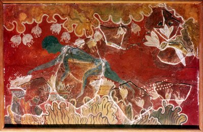 The Saffron-Gatherer Fresco fra Minoan Royal Palace, Knossos, Kreta. c1400-tallet f.Kr av Unbekannt