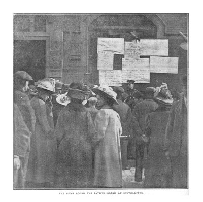 Scene Round the Fateful Board i Southampton, 20. april 1912. av Unbekannt