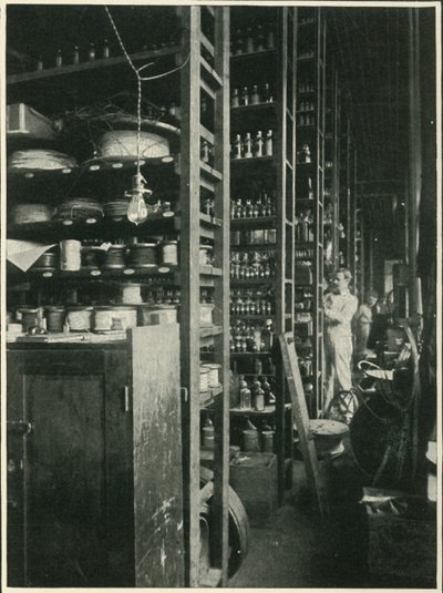 The Shelfs of Edisons Laboratory with Samples of Every Known Substance, 1902. av Unbekannt