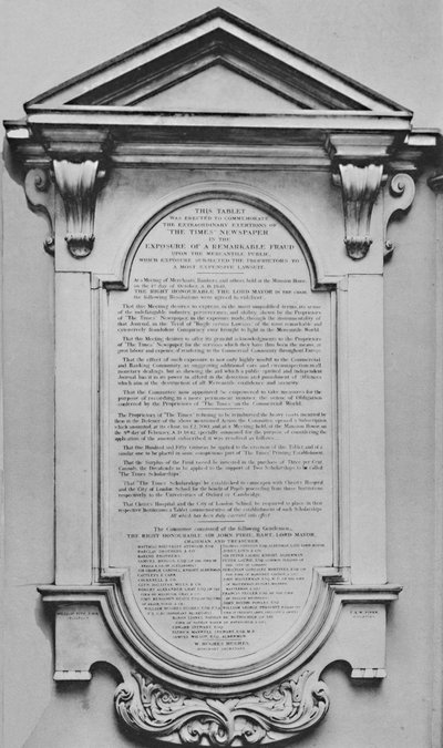 Times Memorial i Lloyds, c1800-tallet, 1928 av Unbekannt