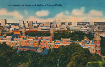 University of Tampa og Skyline of Tampa, Florida, c1940-tallet av Unbekannt