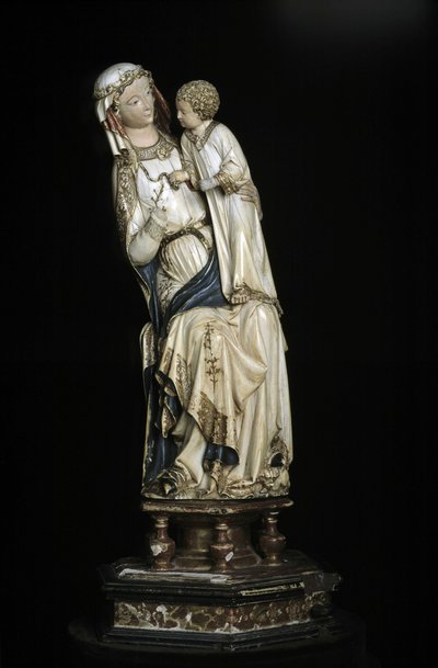 Jomfruen og Jesusbarnet. Marmorstatue rundt 1350-1375. 45 cm Collegiale Notre Dame. Villeneuve les Aviignons (Gard). av Unbekannt