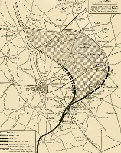 The Ypres Salient før og etter det andre slaget ved Ypres..., første verdenskrig, 1915, c1920. av Unbekannt