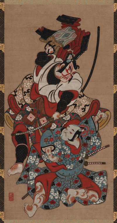 Den rustningstrekkende scenen fra et Soga-skuespill, Edo-perioden, 1615-1868. av Unbekannt
