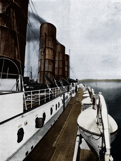 Båtdekket til Lusitania, som viser livbåter, 1915 av Unbekannt