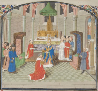 Kroningen av Baldwin I 1. juledag 1100. Miniatyr fra Historia av Vilhelm av Tyrus, 1460-tallet av Unbekannt
