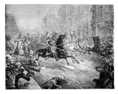 Kuppdetat, lansere som lader folkemengden i boulevardene i Paris, 1800-tallet av Unbekannt