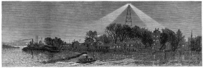 Det elektriske lyset ved Hell Gate, New York, 1885 av Unbekannt