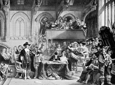 Den berømte rettssaken mot Charles I i Westminster Hall i januar 1649 c1905 av Unbekannt