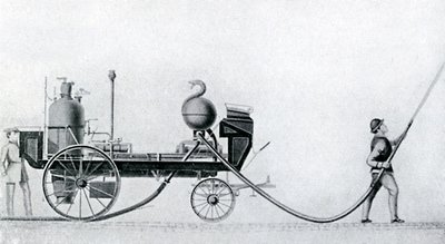 Den første dampbrannbilen, c1830 av Unbekannt