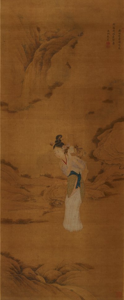 Gudinnen Magu med en kurv med blomster, Qing-dynastiet 1645-1911 av Unbekannt