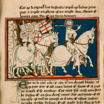 Den store kongen på en hvit hest. Miniatyr fra: Apocalypse de saint Jean, ca 1320. av Unbekannt