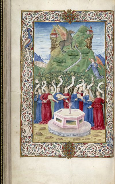 De ni musene med Pegasus og Mount Helicon Fra Argumentum av Guarinus Veronensis, 1485-1499 av Unbekannt